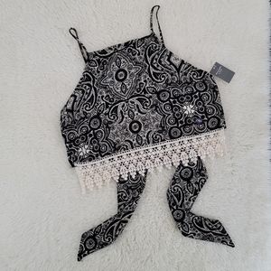 Crop Top Tie Back Lace Detail Sz Small